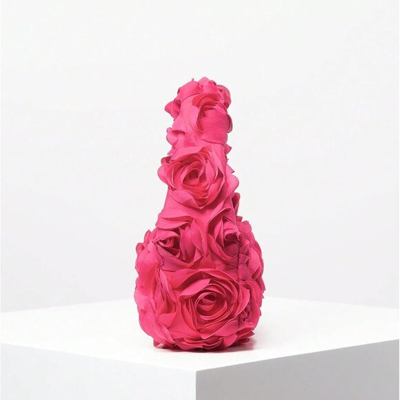 Women's Polyester 3D Flower Clutch Evening Bag Top Handle for Parties - Picture 3 of 7